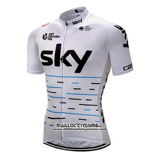 2018 Maillot Ciclismo Sky Blanc et Noir Manches Courtes et Cuissard